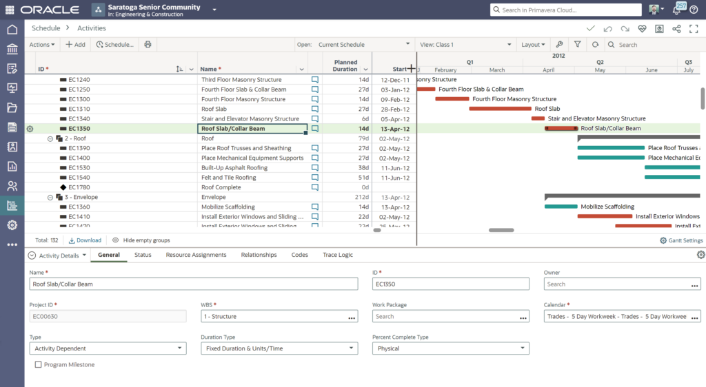 oracle primavera cloud project schedule task management