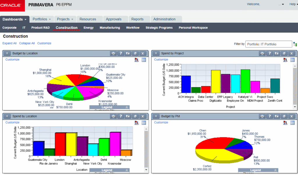 primavera p6 eppm resource cost management dashboard