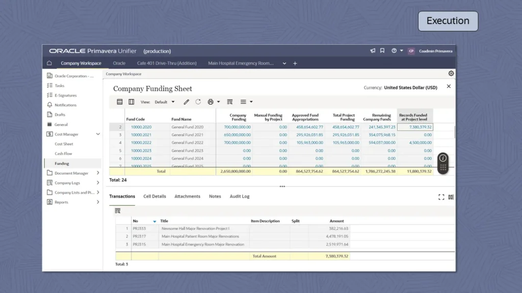 primavera unifier capital planning interface